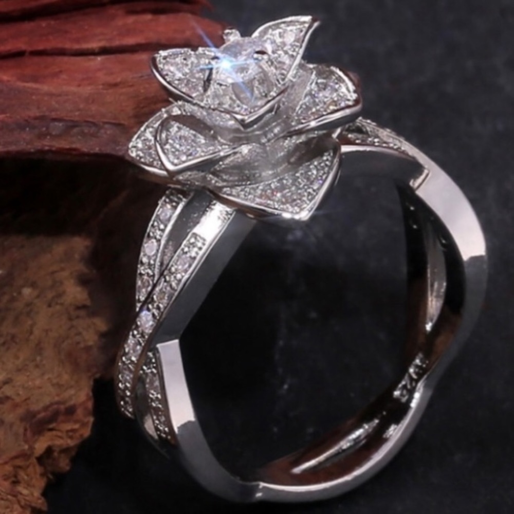 Sterling silver diamond halo rose ring - Picture 3 of 5